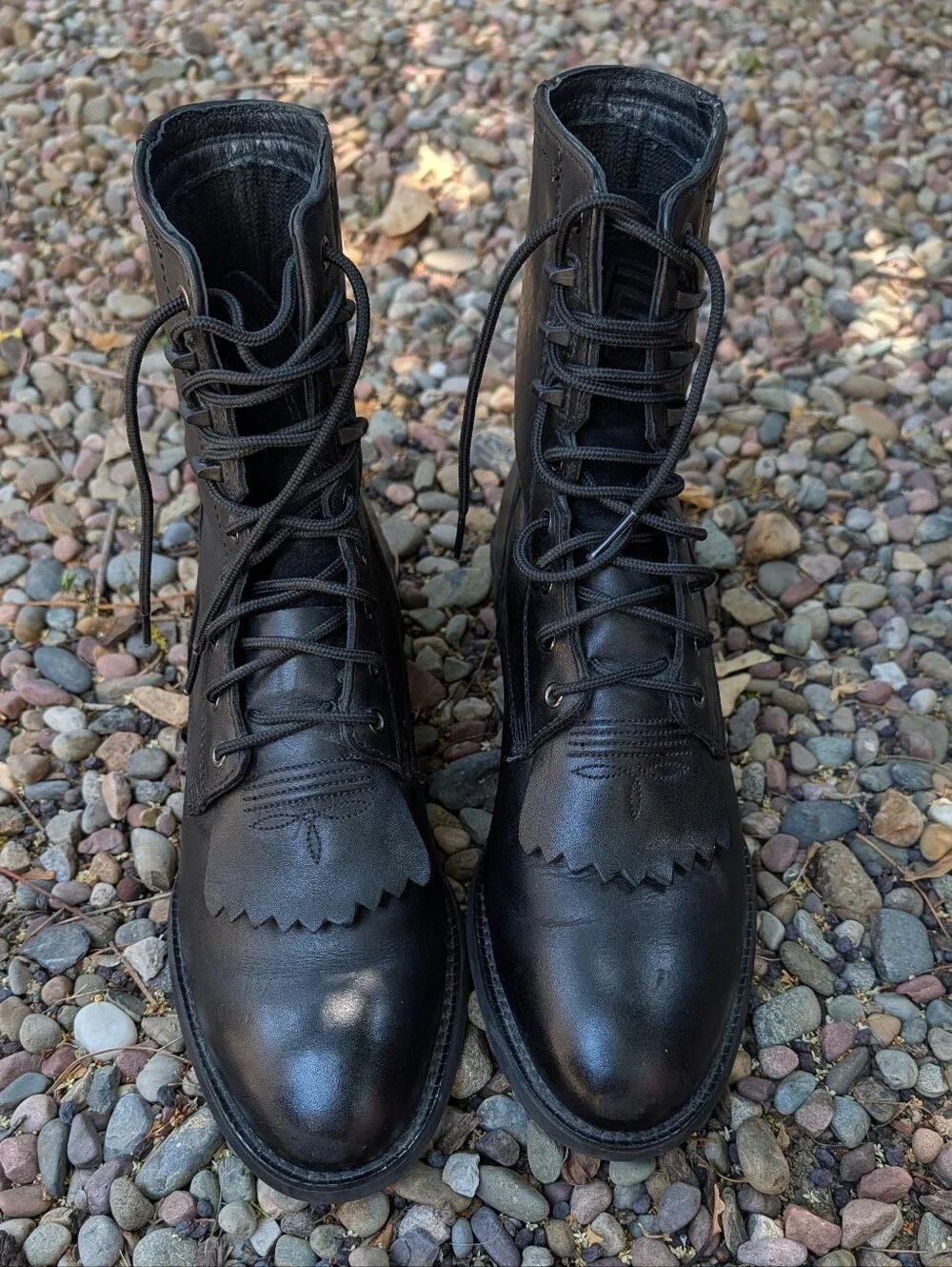 Ariat Black Leather Men’s Lace-Up Combat Boots 9D Heritage Lacer Kilted Western